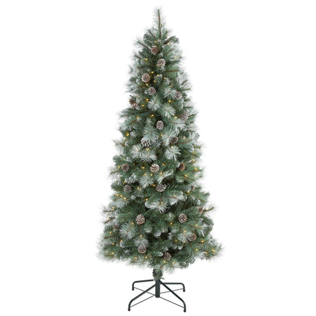 6’ Frosted Tip British Columbia Mountain Pine Artificial Christmas Tree with 250 Clear Lights, Pine Cones and 588 Bendable Branches-Christmas Tree-Parc Decor