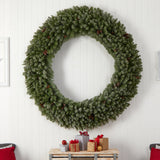6’ Giant Flocked Christmas Wreath with Pinecones, 400 Clear LED Lights and 920 Bendable Branches-Wreath-Parc Decor