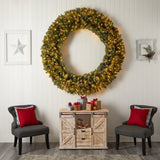 6’ Giant Flocked Christmas Wreath with Pinecones, 400 Clear LED Lights and 920 Bendable Branches-Wreath-Parc Decor