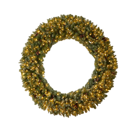 6’ Giant Flocked Christmas Wreath with Pinecones, 400 Clear LED Lights and 920 Bendable Branches-Wreath-Parc Decor
