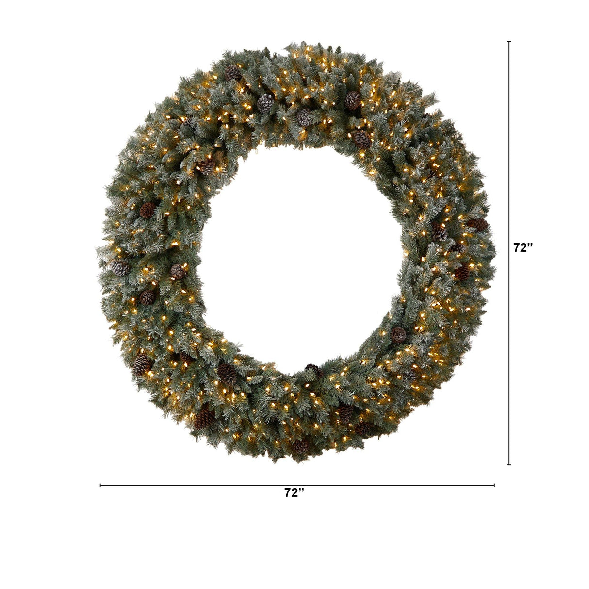 6’ Giant Flocked Christmas Wreath with Pinecones, 600 Clear LED Lights and 1000 Bendable Branches-Wreath-Parc Decor