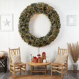 6’ Giant Flocked Christmas Wreath with Pinecones, 600 Clear LED Lights and 1000 Bendable Branches-Wreath-Parc Decor