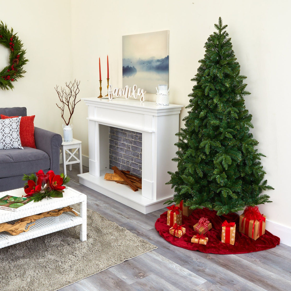 6’ Grand Teton Spruce Flat Back Artificial Christmas Tree with 180 Clear LED Lights and 727 Bendable Branches-Christmas Tree-Parc Decor