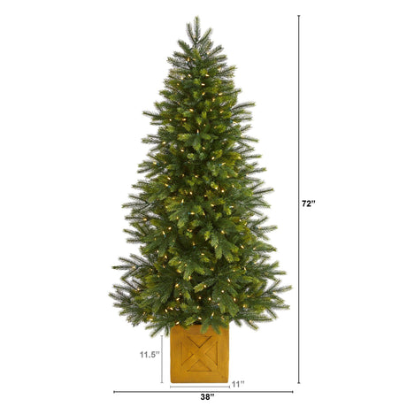 6' Manchester Fir Artificial Christmas Tree in Decorative Planter with 350 Clear Warm (Multifunction) LED Lights and 504 Bendable Branches-Christmas Tree-Parc Decor