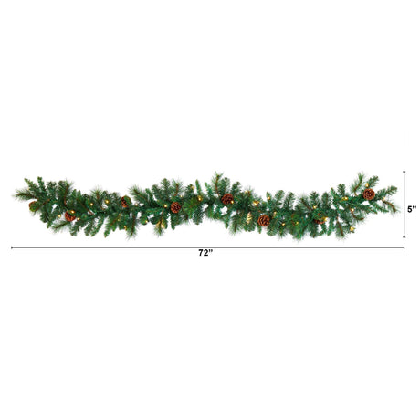 6’ Mixed Pine and Pinecone Artificial Garland (trimmed) 35 Clear LED Lights-Garland-Parc Decor