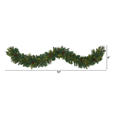6’ Mixed Pine and Pinecone Artificial Garland with 35 Clear LED Lights-Garland-Parc Decor