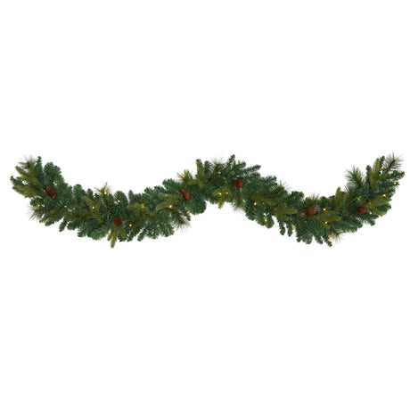 6’ Mixed Pine and Pinecone Artificial Garland with 35 Clear LED Lights-Garland-Parc Decor