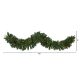 6’ Mixed Pine Artificial Christmas Garland with 35 Clear LED Lights, Berries and Pinecones-Garland-Parc Decor