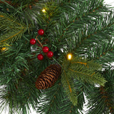 6’ Mixed Pine Artificial Christmas Garland with 35 Clear LED Lights, Berries and Pinecones-Garland-Parc Decor
