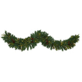 6’ Mixed Pine Artificial Christmas Garland with 35 Clear LED Lights, Berries and Pinecones-Garland-Parc Decor