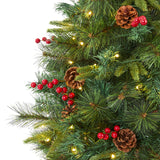6’ Mixed Pine Artificial Christmas Tree with 250 Clear LED Lights, Pine Cones and Berries-Christmas Tree-Parc Decor