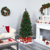 6’ Mixed Pine Artificial Christmas Tree with 250 Clear LED Lights, Pine Cones and Berries-Christmas Tree-Parc Decor