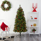 6’ Mixed Pine Artificial Christmas Tree with 250 Clear LED Lights, Pine Cones and Berries-Christmas Tree-Parc Decor