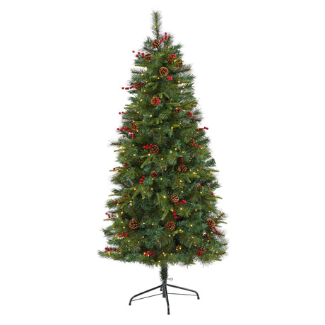 6’ Mixed Pine Artificial Christmas Tree with 250 Clear LED Lights, Pine Cones and Berries-Christmas Tree-Parc Decor