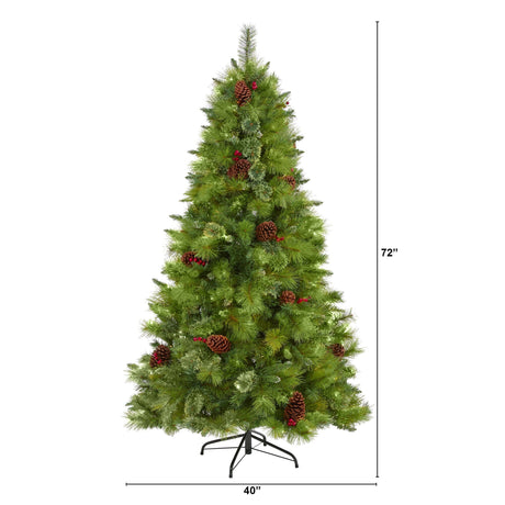 6’ Montana Mixed Pine Artificial Christmas Tree with Pine Cones, Berries and 814 Bendable Branches-Christmas Tree-Parc Decor