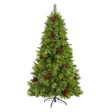 6’ Montana Mixed Pine Artificial Christmas Tree with Pine Cones, Berries and 814 Bendable Branches-Christmas Tree-Parc Decor