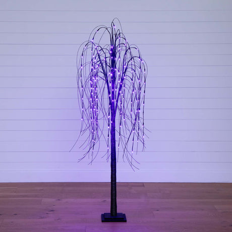 6’ Pre-Lit Halloween Black Willow Artificial Tree with 160 Orange & Purple LED Lights-Tree-Parc Decor