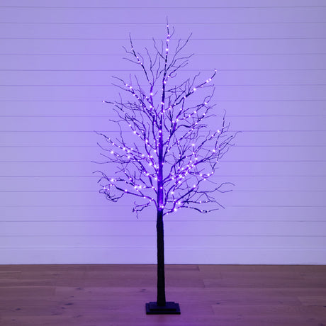 6’ Pre-Lit Halloween Deluxe Black Twig Artificial Tree with 156 Orange & Purple LED Lights-Tree-Parc Decor