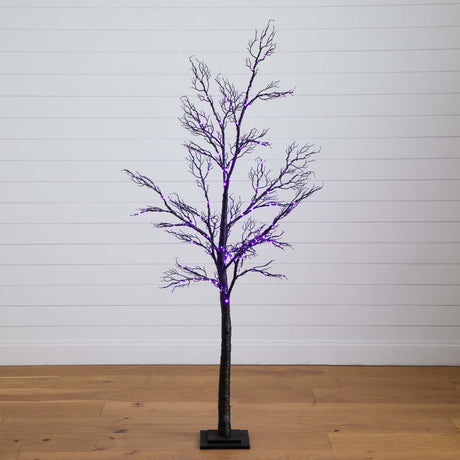 6’ Pre-Lit Halloween Minimalist Twig Artificial Fall Tree with 320 Orange & Purple LED Lights-Tree-Parc Decor