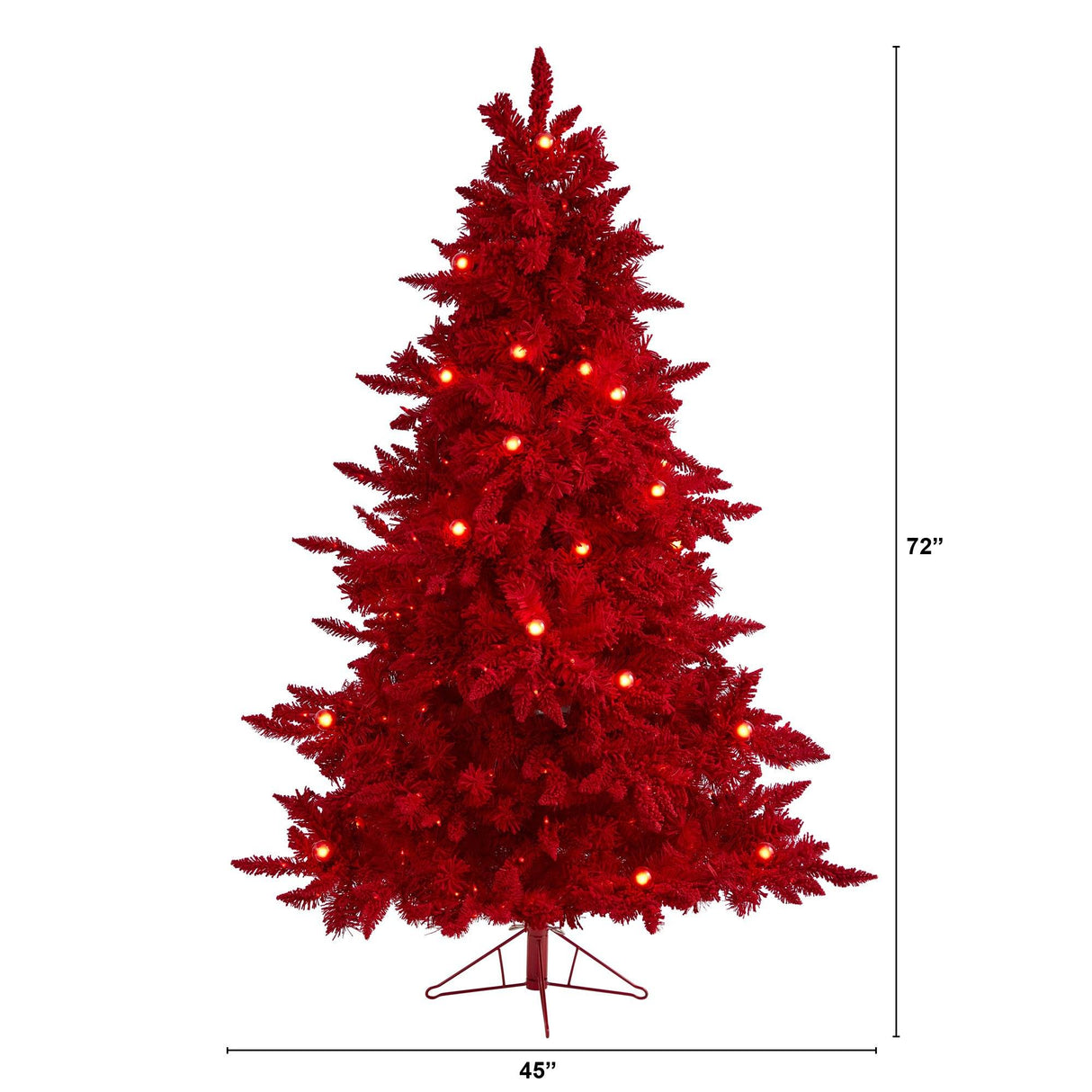 6' Red Flocked Fraser Fir Artificial Christmas Tree with 350 Red Lights, 33 Globe Bulbs and 748 Bendable Branches-Christmas Tree-Parc Decor
