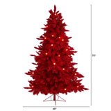 6' Red Flocked Fraser Fir Artificial Christmas Tree with 350 Red Lights, 33 Globe Bulbs and 748 Bendable Branches-Christmas Tree-Parc Decor