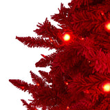 6' Red Flocked Fraser Fir Artificial Christmas Tree with 350 Red Lights, 33 Globe Bulbs and 748 Bendable Branches-Christmas Tree-Parc Decor