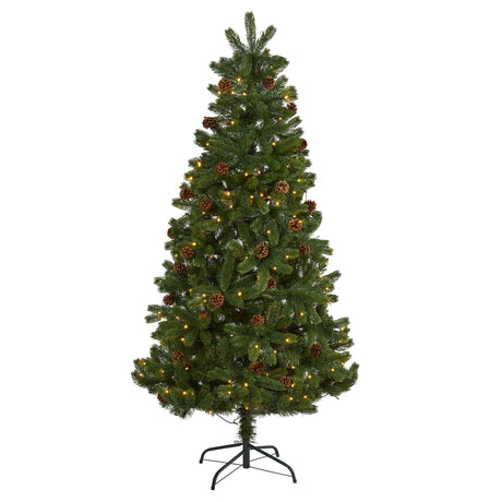 6' Rocky Mountain Spruce Artificial Christmas Tree with Pinecones and 250 Clear LED Lights-Christmas Tree-Parc Decor