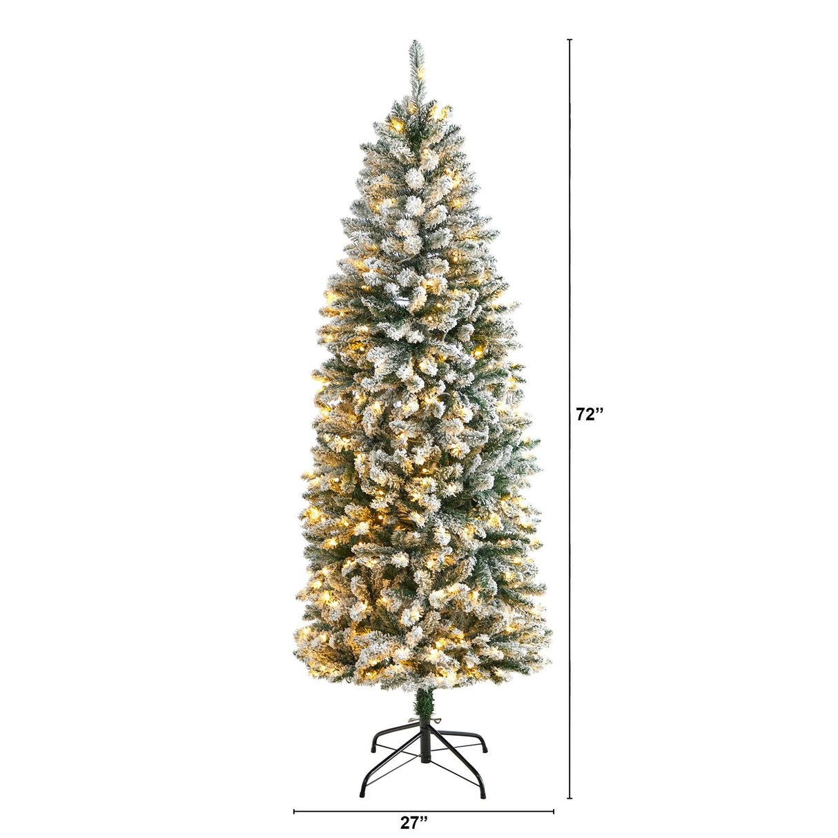 6’ Slim Flocked Montreal Fir Artificial Christmas Tree with 250 White LED Lights and 743 Branches-Christmas Tree-Parc Decor