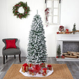 6’ Slim Flocked Montreal Fir Artificial Christmas Tree with 250 White LED Lights and 743 Branches-Christmas Tree-Parc Decor