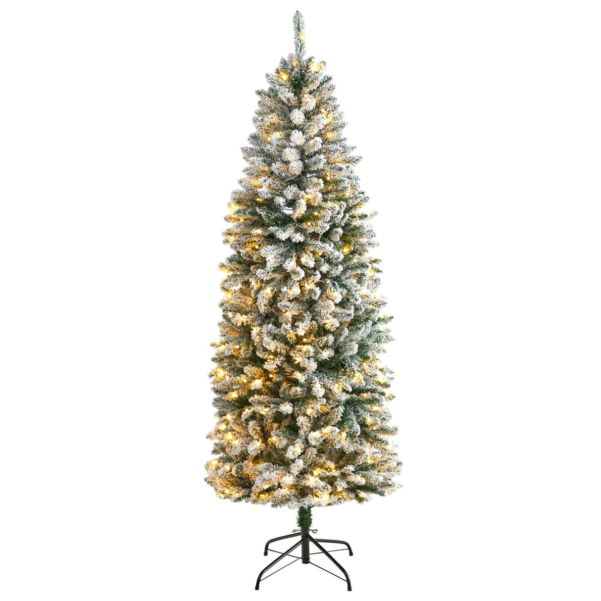 6’ Slim Flocked Montreal Fir Artificial Christmas Tree with 250 White LED Lights and 743 Branches-Christmas Tree-Parc Decor