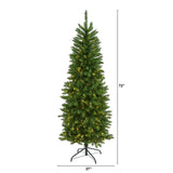 6’ Slim Green Mountain Pine Artificial Christmas Tree with 250 Clear LED Lights-Christmas Tree-Parc Decor