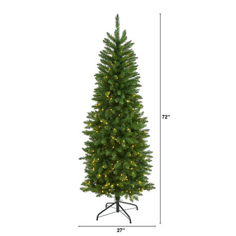 6’ Slim Green Mountain Pine Artificial Christmas Tree with 250 Clear LED Lights-Christmas Tree-Parc Decor