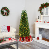 6’ Slim Green Mountain Pine Artificial Christmas Tree with 250 Clear LED Lights-Christmas Tree-Parc Decor