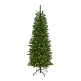 6’ Slim Green Mountain Pine Artificial Christmas Tree with 250 Clear LED Lights-Christmas Tree-Parc Decor
