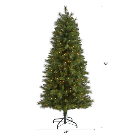 6’ Slim West Virginia Mountain Pine Artificial Christmas Tree with 300 Clear Lights and 629 Bendable Branches-Christmas Tree-Parc Decor