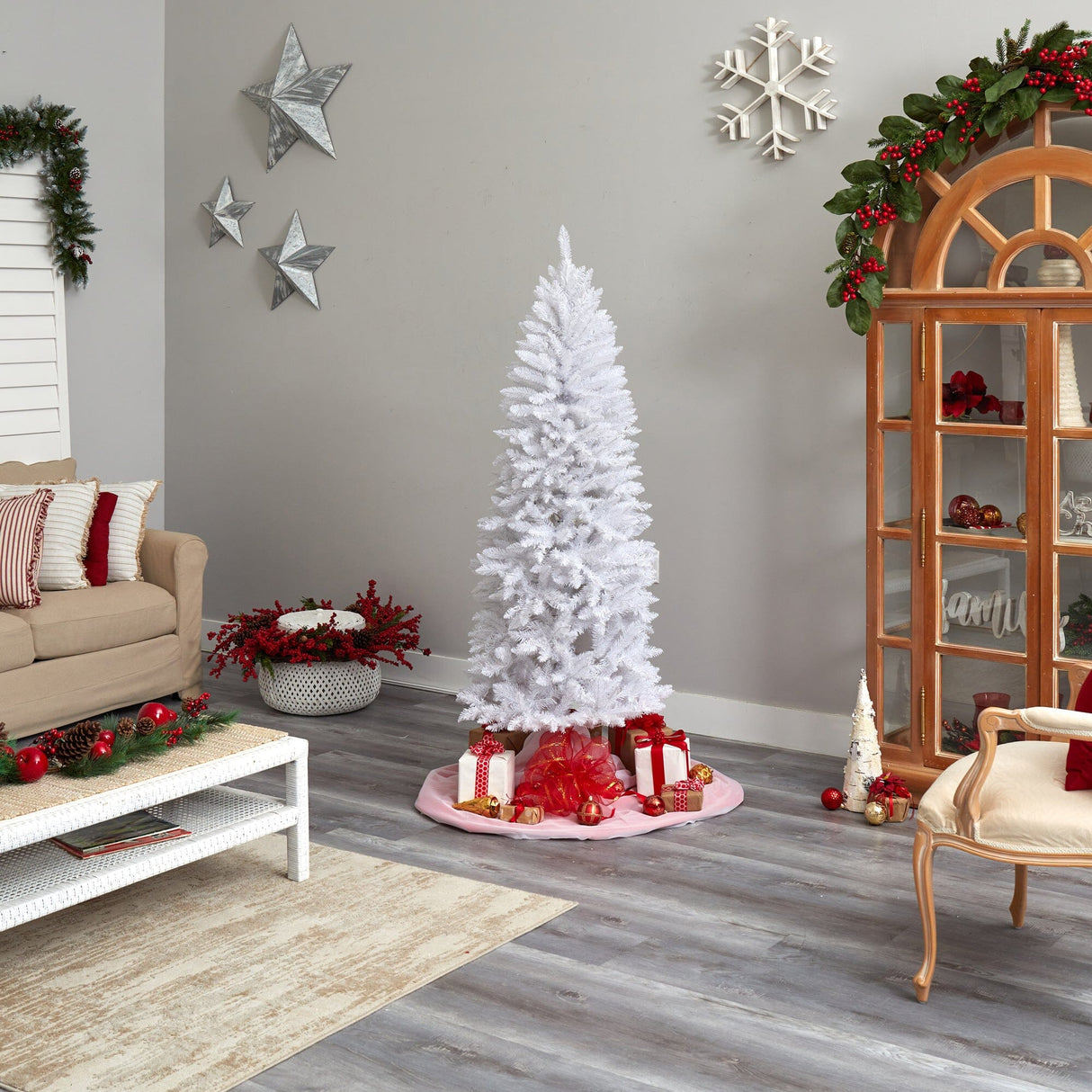 6’ Slim White Artificial Christmas Tree with 743 Bendable Branches-Christmas Tree-Parc Decor