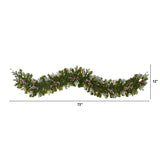 6' Snow Tipped Artificial Christmas Garland with 50 Warm White LED Lights and Berries-Garland-Parc Decor