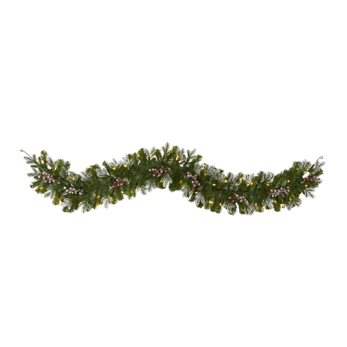 6' Snow Tipped Artificial Christmas Garland with 50 Warm White LED Lights and Berries-Garland-Parc Decor