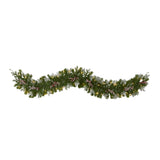 6' Snow Tipped Artificial Christmas Garland with 50 Warm White LED Lights and Berries-Garland-Parc Decor
