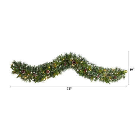 6’ Snow Tipped Christmas Artificial Garland with 35 Clear LED Lights and Pine Cones-Garland-Parc Decor