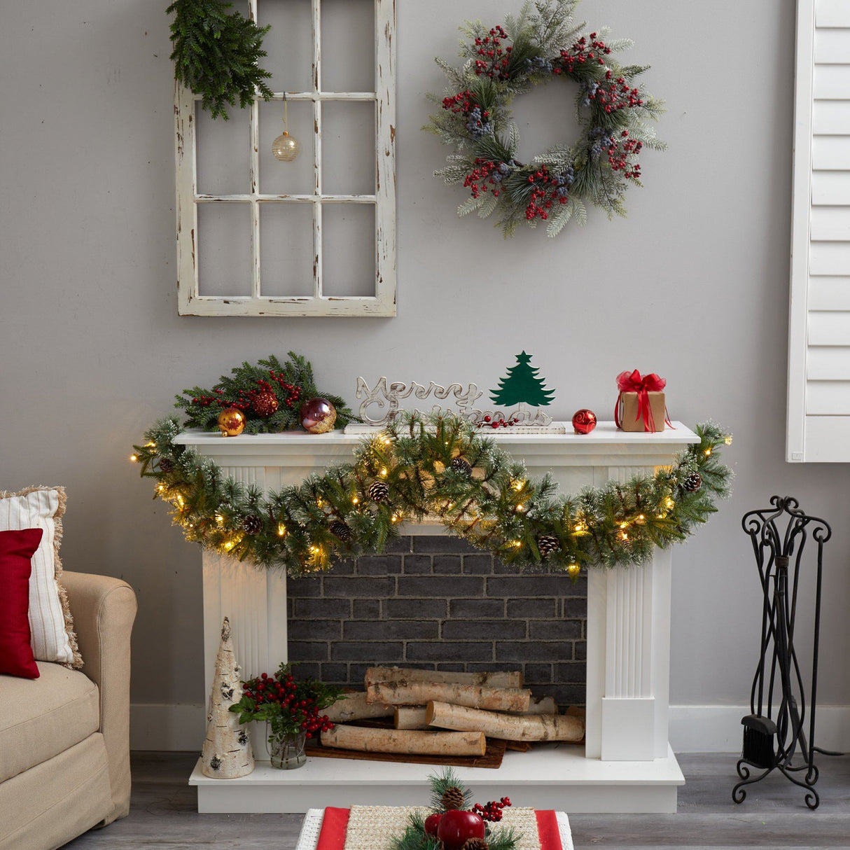 6’ Snow Tipped Christmas Artificial Garland with 35 Clear LED Lights and Pine Cones-Garland-Parc Decor