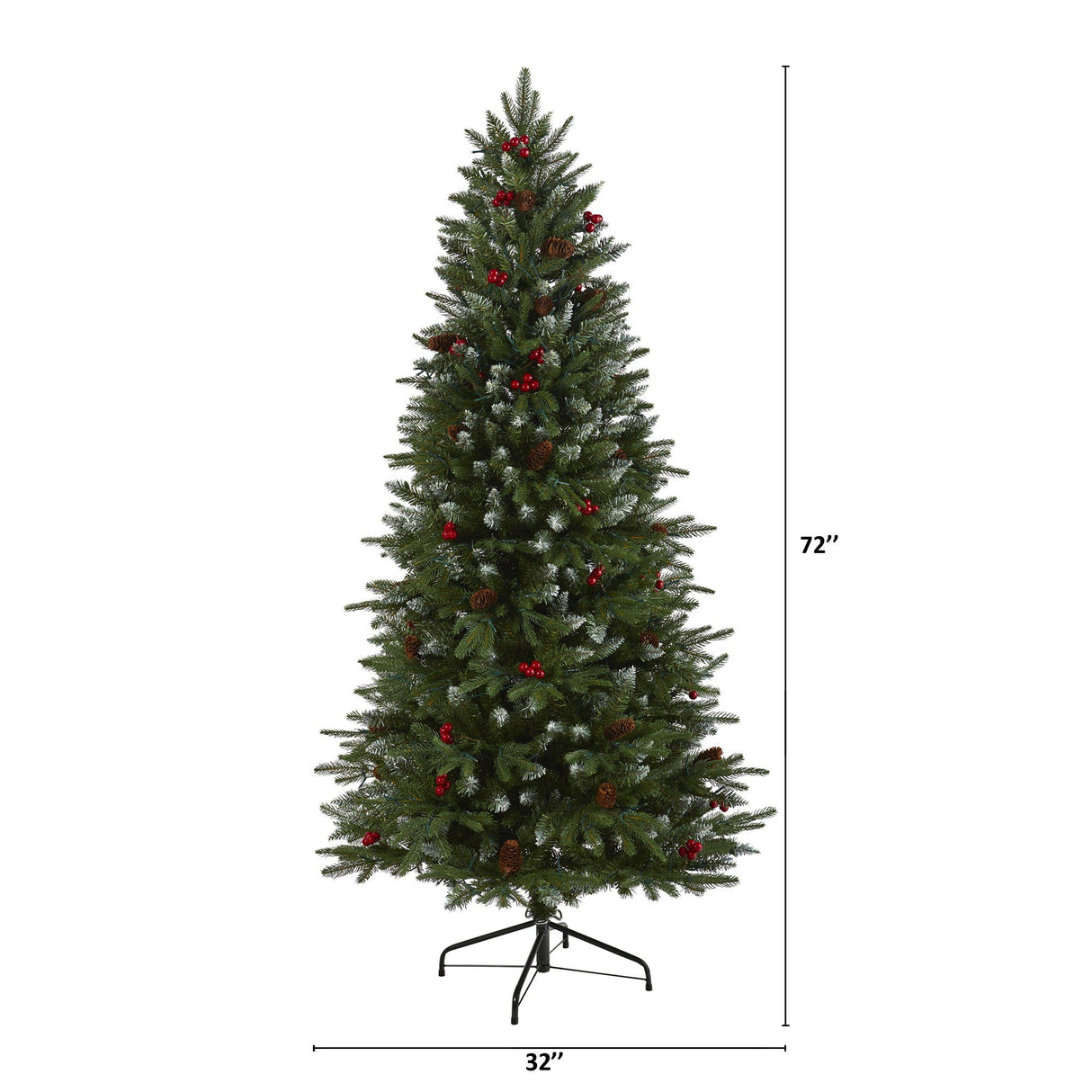 6' Snow Tipped Portland Spruce Artificial Christmas Tree with Frosted Berries and Pinecones with 300 Clear LED Lights-Christmas Tree-Parc Decor