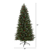 6' Snow Tipped Portland Spruce Artificial Christmas Tree with Frosted Berries and Pinecones with 300 Clear LED Lights-Christmas Tree-Parc Decor