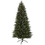 6' Snow Tipped Portland Spruce Artificial Christmas Tree with Frosted Berries and Pinecones with 300 Clear LED Lights-Christmas Tree-Parc Decor