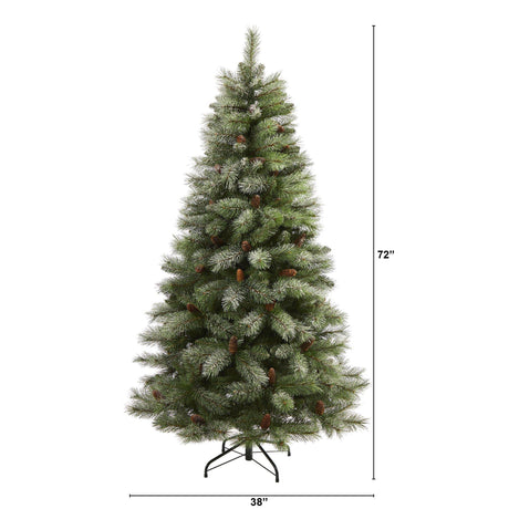 6’ Snowed French Alps Mountain Pine Artificial Christmas Tree with 583 Bendable Branches and Pine Cones-Christmas Tree-Parc Decor