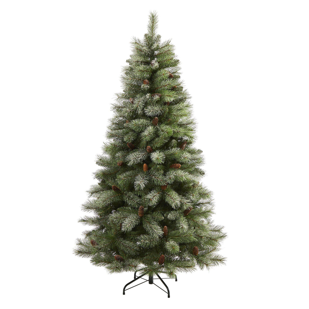 6’ Snowed French Alps Mountain Pine Artificial Christmas Tree with 583 Bendable Branches and Pine Cones-Christmas Tree-Parc Decor