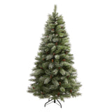 6’ Snowed French Alps Mountain Pine Artificial Christmas Tree with 583 Bendable Branches and Pine Cones-Christmas Tree-Parc Decor