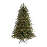 6’ Snowed Tipped Clermont Mixed Pine Artificial Christmas Tree with 250 Clear LED Lights, Pine Cones and 1242 Bendable Branches-Christmas Tree-Parc Decor