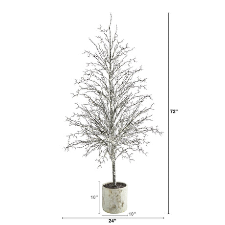 6’ Snowed Twig Artificial Christmas Tree in Decorative Planter-Christmas Tree-Parc Decor