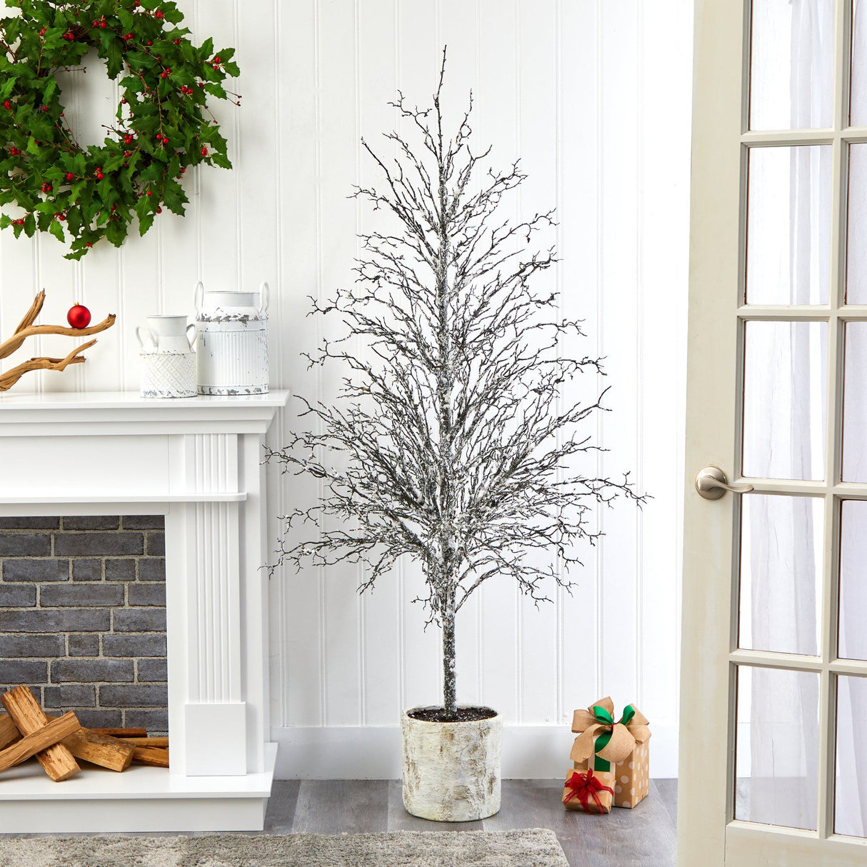 6’ Snowed Twig Artificial Christmas Tree in Decorative Planter-Christmas Tree-Parc Decor